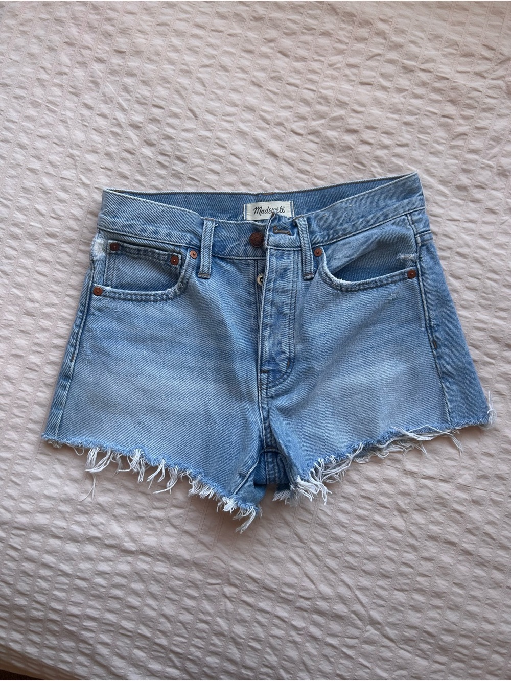 Madewell Faded Blue Denim Frayed Hem Cutoff Shorts